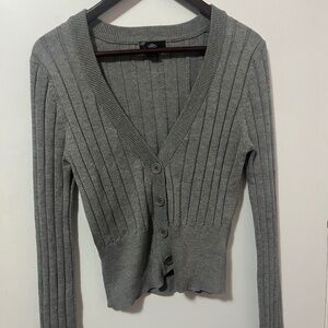 2000s Grey Fitted Button Up Cardigan